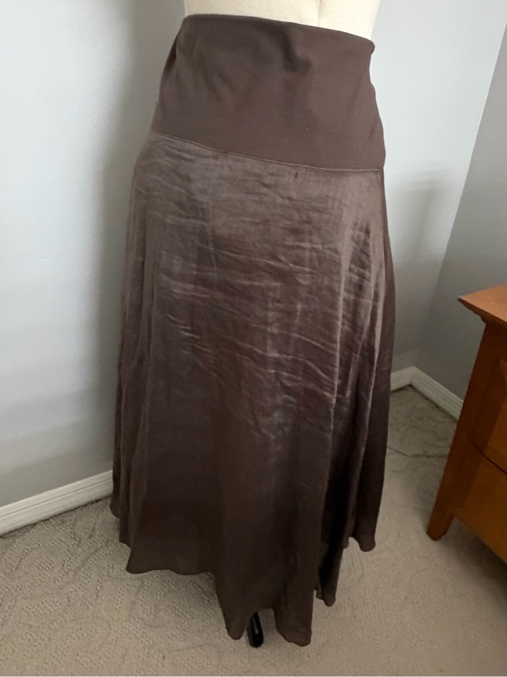 Eileen Fisher Dark Brown High-Low linen Satin Skirt